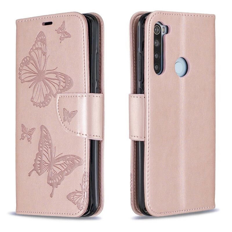 Flip Cover Xiaomi Redmi Note 8 Med Snor Sommerfugle Trykt Rem