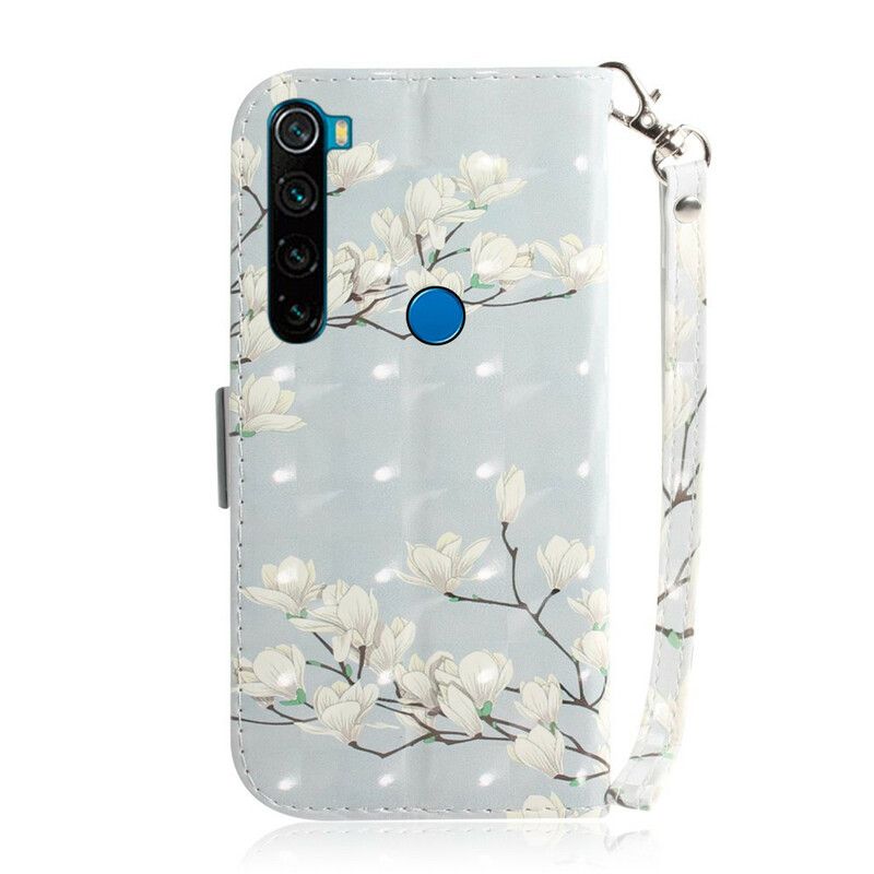 Flip Cover Xiaomi Redmi Note 8 Med Snor Thong Blomstertræ