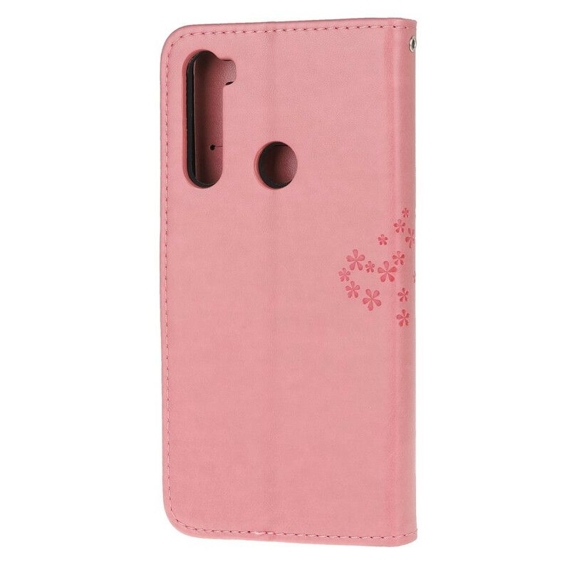 Flip Cover Xiaomi Redmi Note 8 Med Snor Træ Og Strappy Ugler