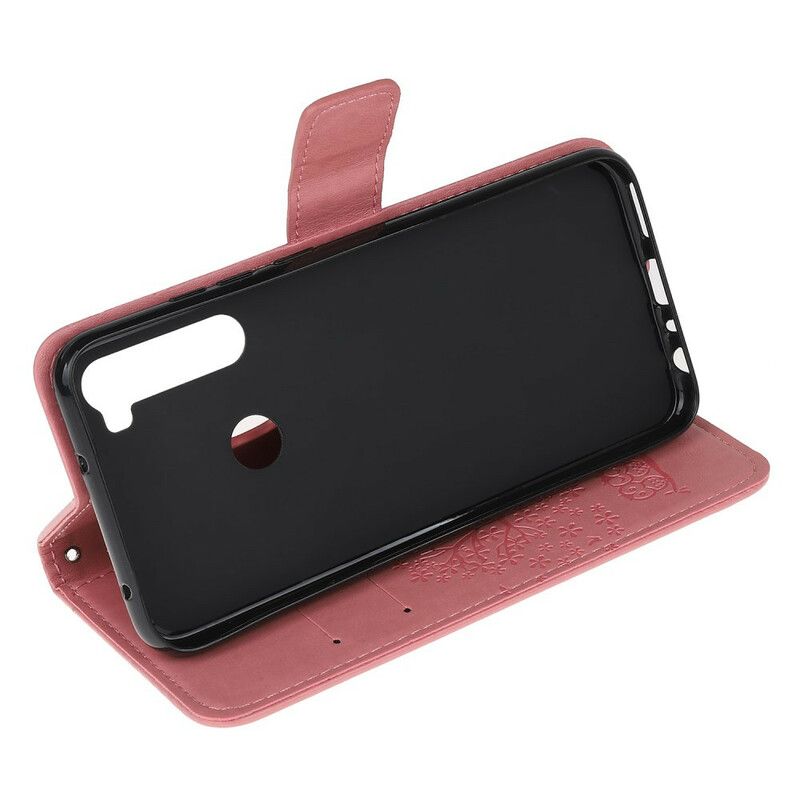 Flip Cover Xiaomi Redmi Note 8 Med Snor Træ Og Strappy Ugler