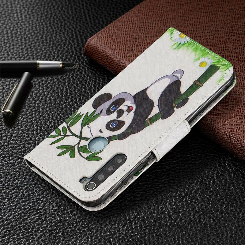 Flip Cover Xiaomi Redmi Note 8 Panda På Bambus