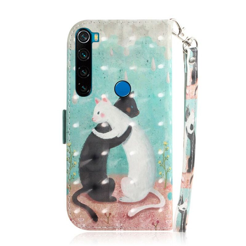 Læder Cover Xiaomi Redmi Note 8 Med Snor Thong Cat Friends