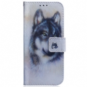 Flip Cover Moto G73 5G Med Snor Strappy Aquarel Wolf