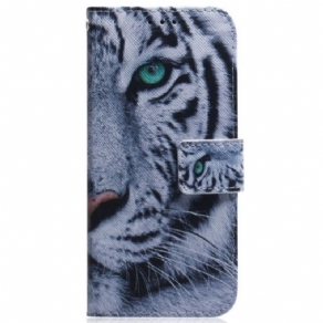 Flip Cover Moto G73 5G Med Snor Strappy White Tiger