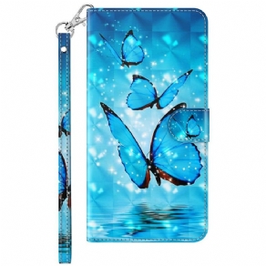 Flip Cover Samsung Galaxy M13 Med Snor Thong Sommerfugle