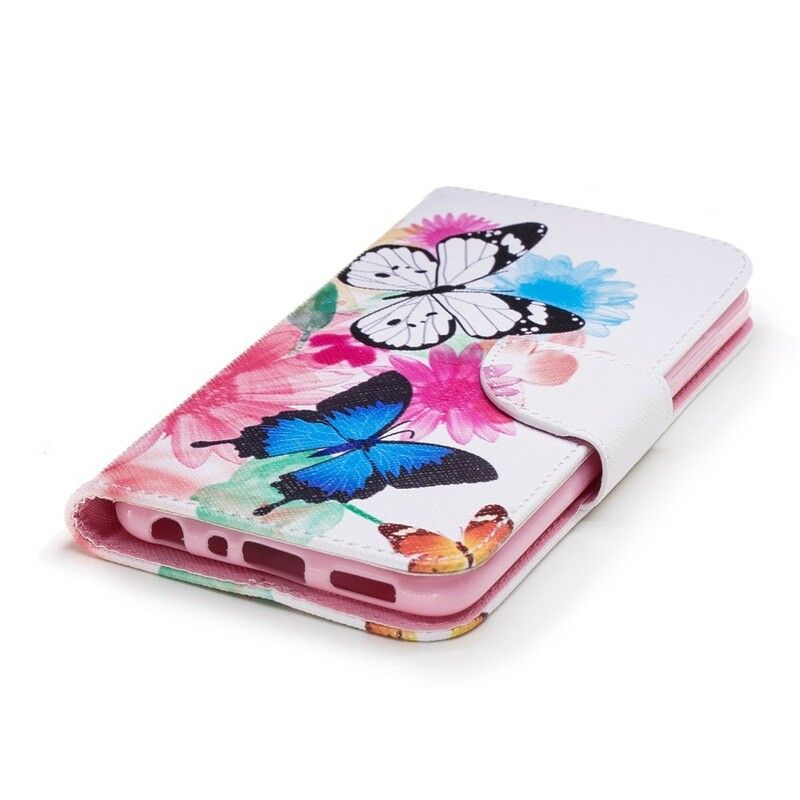 Flip Cover Huawei P Smart Malede Sommerfugle Og Blomster