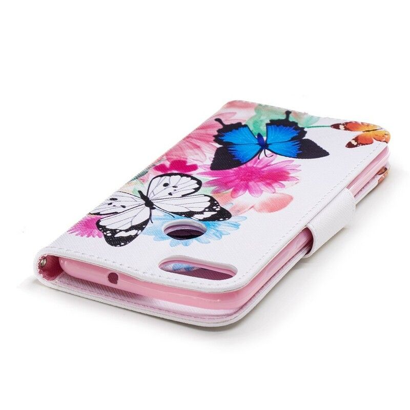 Flip Cover Huawei P Smart Malede Sommerfugle Og Blomster