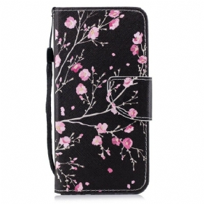 Flip Cover Huawei P Smart Med Snor Pink Remblomster