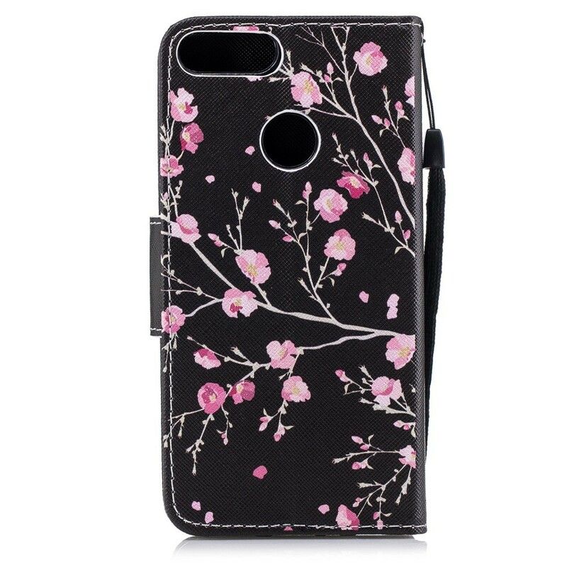 Flip Cover Huawei P Smart Med Snor Pink Remblomster