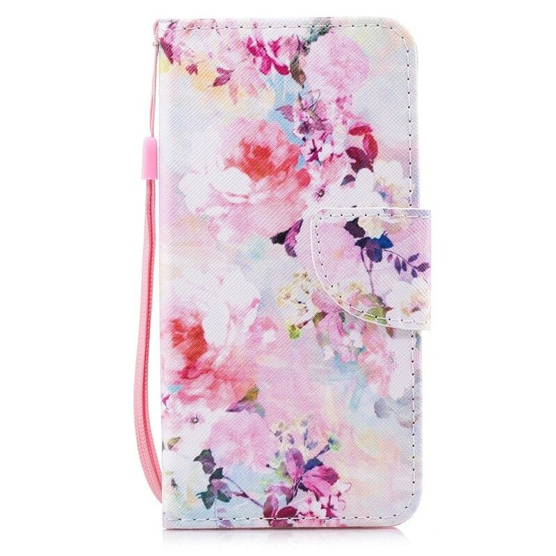 Flip Cover Huawei P Smart Med Snor Smukke Stropblomster