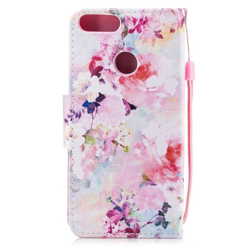 Flip Cover Huawei P Smart Med Snor Smukke Stropblomster