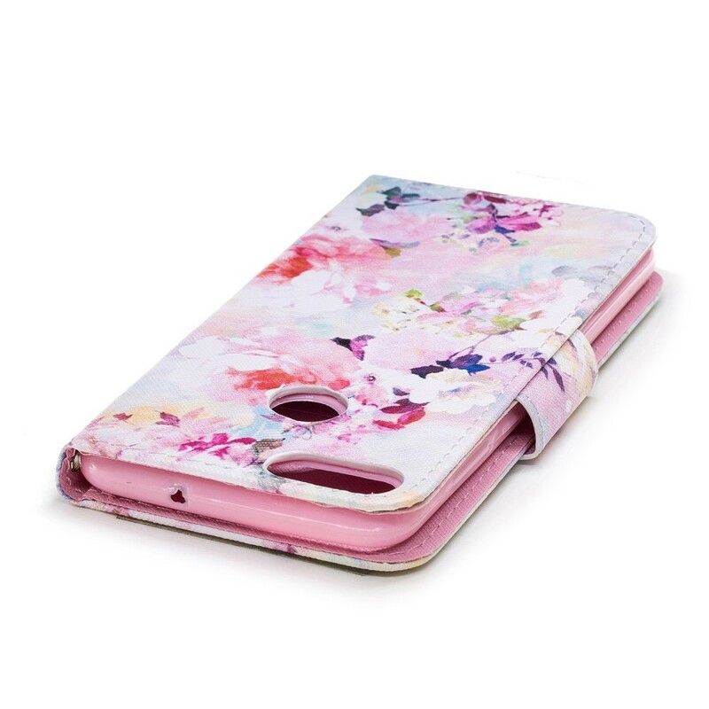 Flip Cover Huawei P Smart Med Snor Smukke Stropblomster