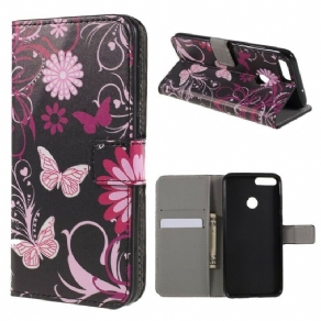 Flip Cover Huawei P Smart Sommerfugle Og Blomster