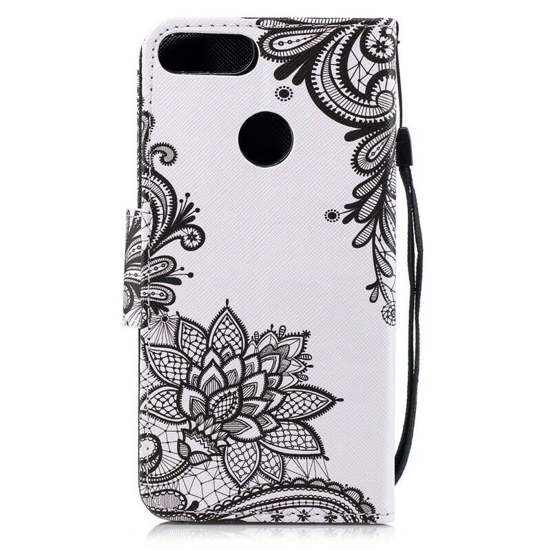 Læder Cover Huawei P Smart Med Snor Sort Strappy Mandala