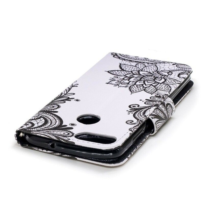 Læder Cover Huawei P Smart Med Snor Sort Strappy Mandala