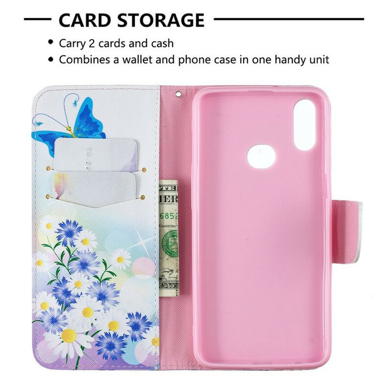 Flip Cover Samsung Galaxy A10s Malede Sommerfugle Og Blomster