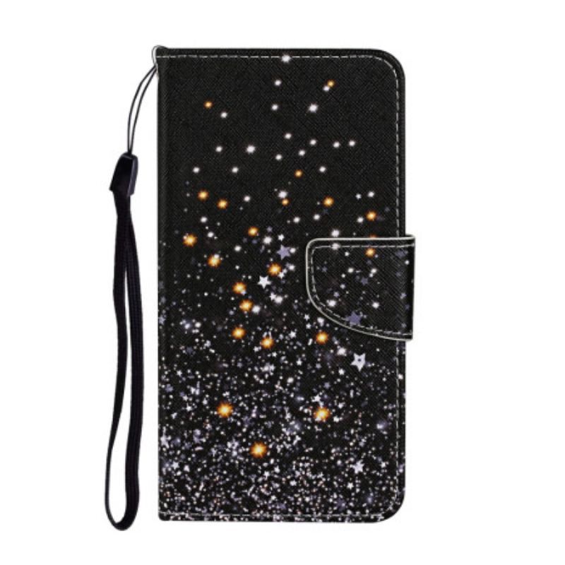 Flip Cover Samsung Galaxy A54 5G Med Snor Sort Bund Og Glitter Strappy