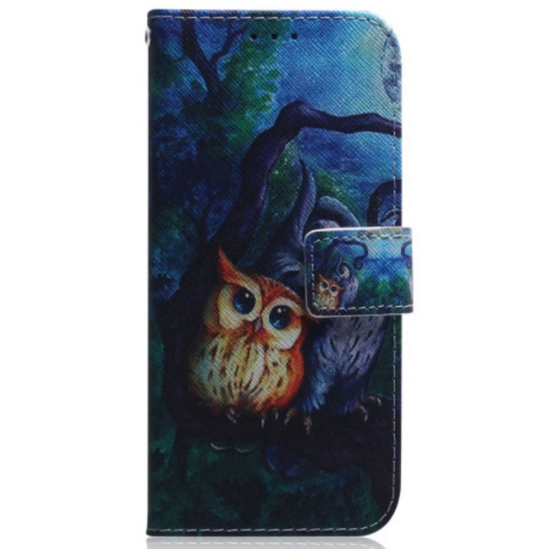 Flip Cover Samsung Galaxy A54 5G Med Snor Strappy Owls Maleri