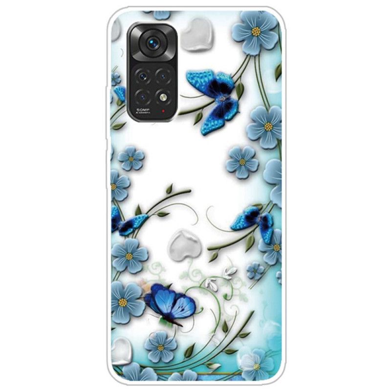 Cover Xiaomi Redmi Note 11 / 11S Transparente Retro Sommerfugle Og Blomster