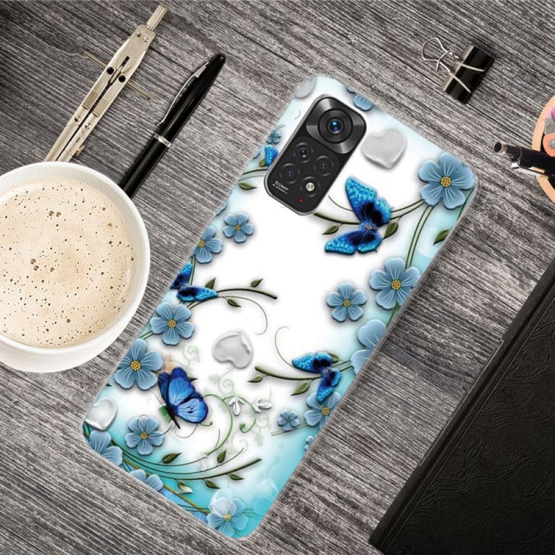 Cover Xiaomi Redmi Note 11 / 11S Transparente Retro Sommerfugle Og Blomster