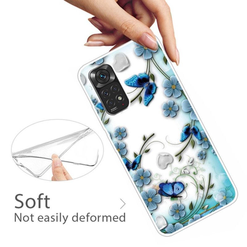 Cover Xiaomi Redmi Note 11 / 11S Transparente Retro Sommerfugle Og Blomster