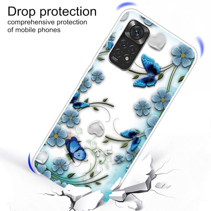 Cover Xiaomi Redmi Note 11 / 11S Transparente Retro Sommerfugle Og Blomster