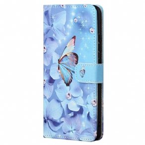 Flip Cover Xiaomi Redmi Note 11 / 11S Med Snor Sommerfugle Med Diamantrem