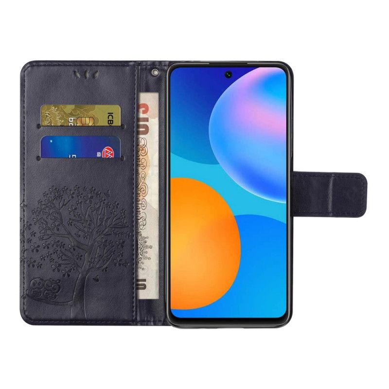 Flip Cover Xiaomi Redmi Note 11 / 11S Med Snor Træ Og Strappy Ugler