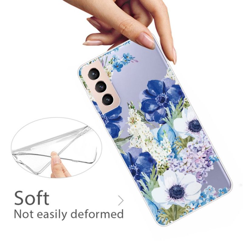 Cover Samsung Galaxy S22 Plus 5G Akvarel Blå Blomster