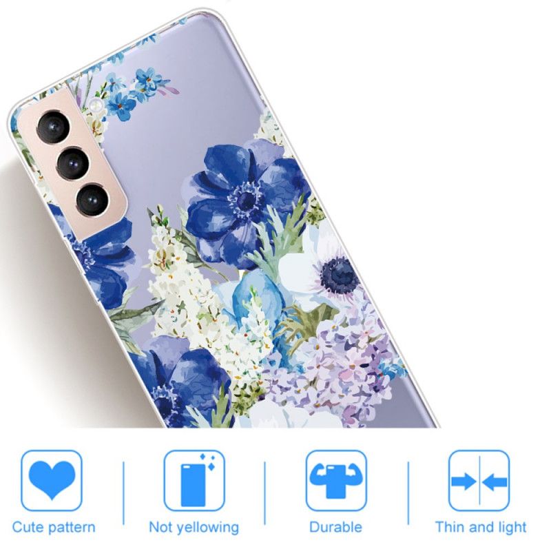 Cover Samsung Galaxy S22 Plus 5G Akvarel Blå Blomster