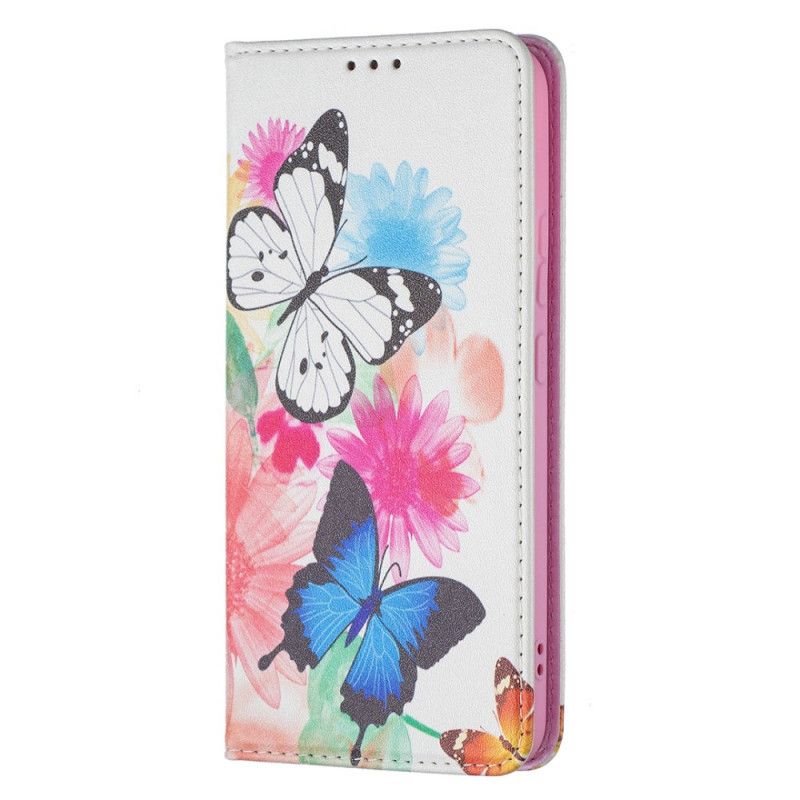 Cover Samsung Galaxy S22 Plus 5G Flip Cover Farverige Sommerfugle