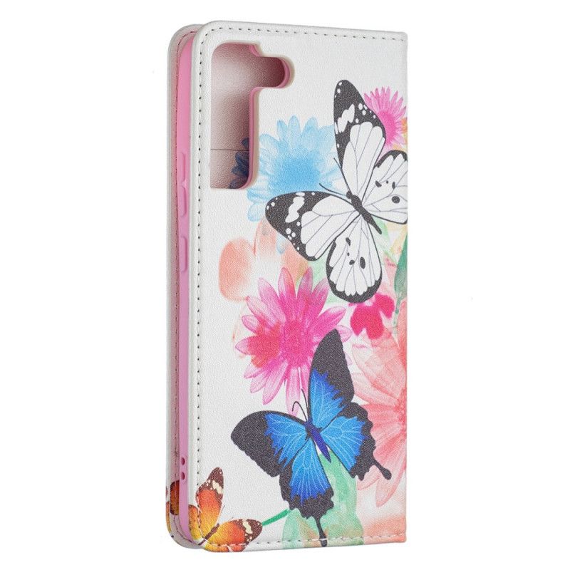 Cover Samsung Galaxy S22 Plus 5G Flip Cover Farverige Sommerfugle