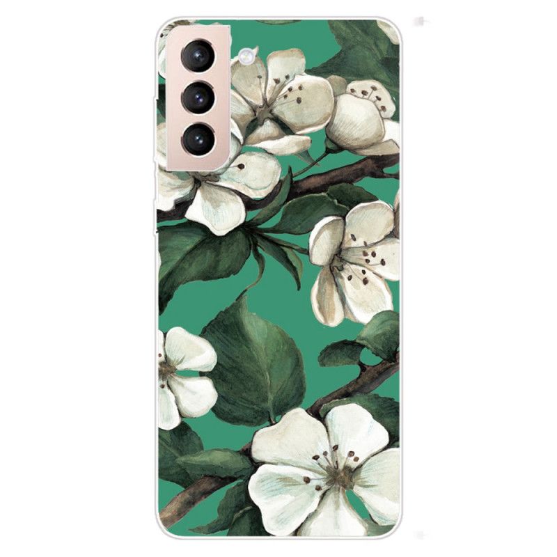 Cover Samsung Galaxy S22 Plus 5G Hvide Malede Blomster