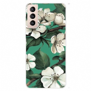 Cover Samsung Galaxy S22 Plus 5G Hvide Malede Blomster