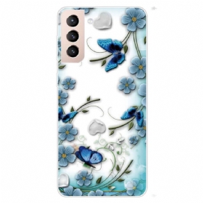 Cover Samsung Galaxy S22 Plus 5G Retro Sommerfugle Og Blomster