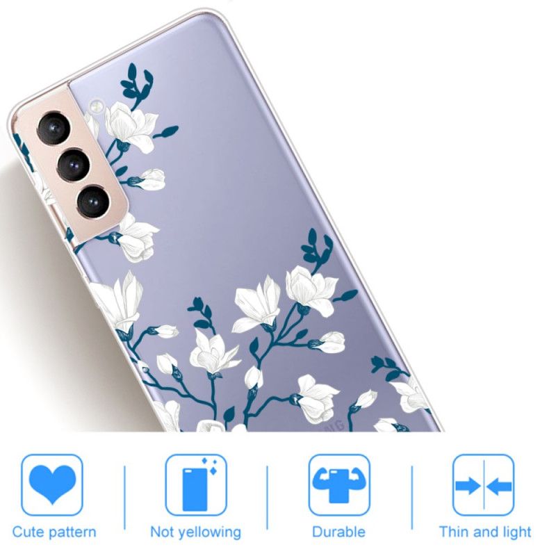 Cover Samsung Galaxy S22 Plus 5G Transparente Hvide Blomster