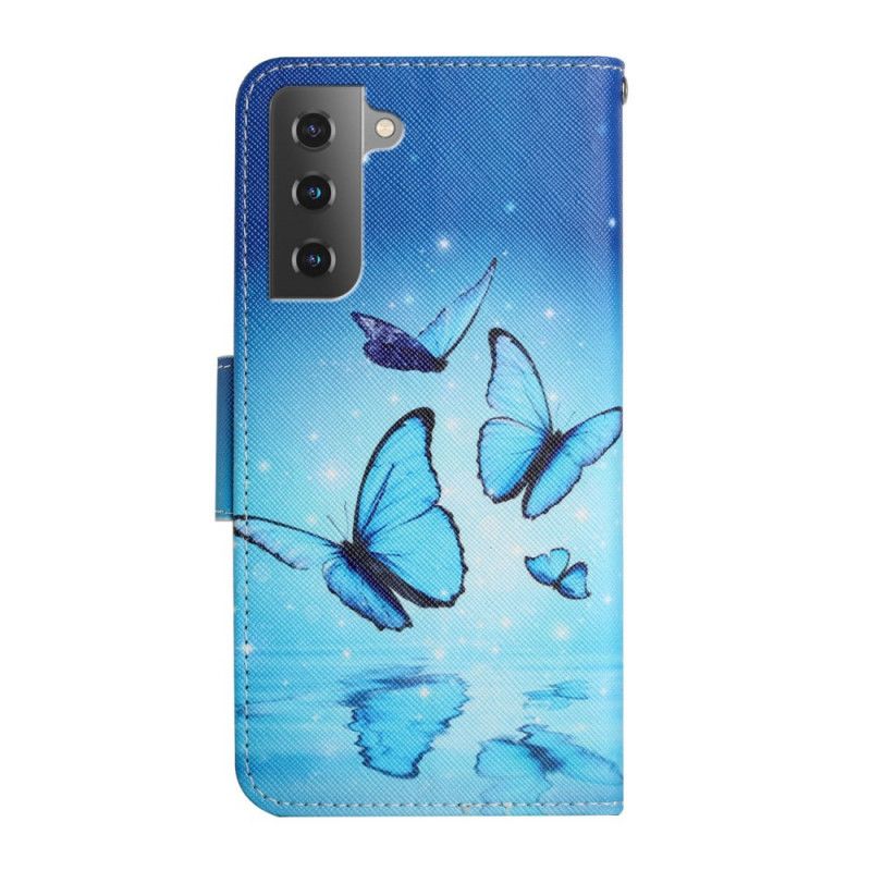 Flip Cover Samsung Galaxy S22 Plus 5G Blå Sommerfugle