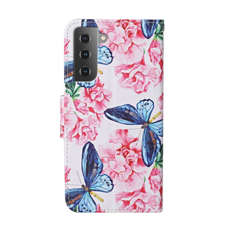 Flip Cover Samsung Galaxy S22 Plus 5G Blomstersommerfugle-rem