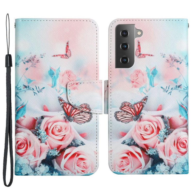 Flip Cover Samsung Galaxy S22 Plus 5G Buket Blomster Og Sommerfugle