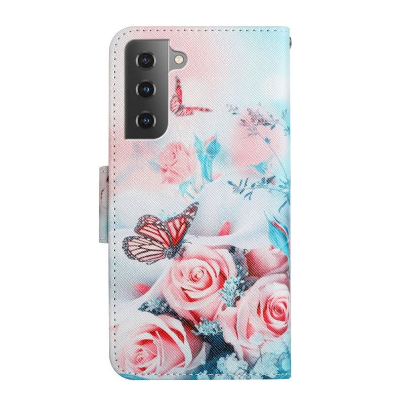 Flip Cover Samsung Galaxy S22 Plus 5G Buket Blomster Og Sommerfugle