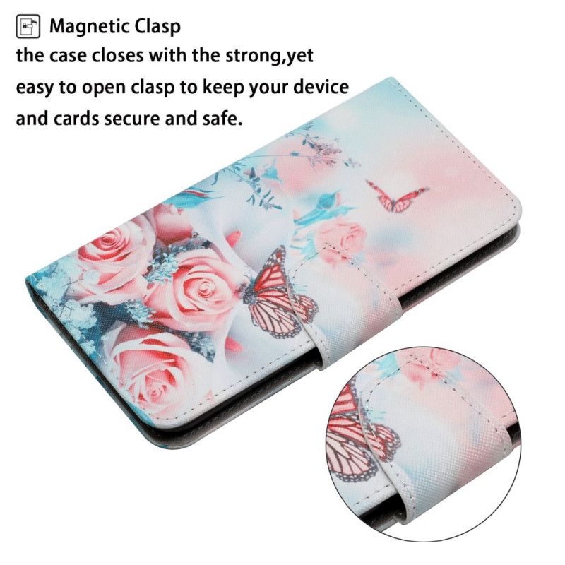 Flip Cover Samsung Galaxy S22 Plus 5G Buket Blomster Og Sommerfugle