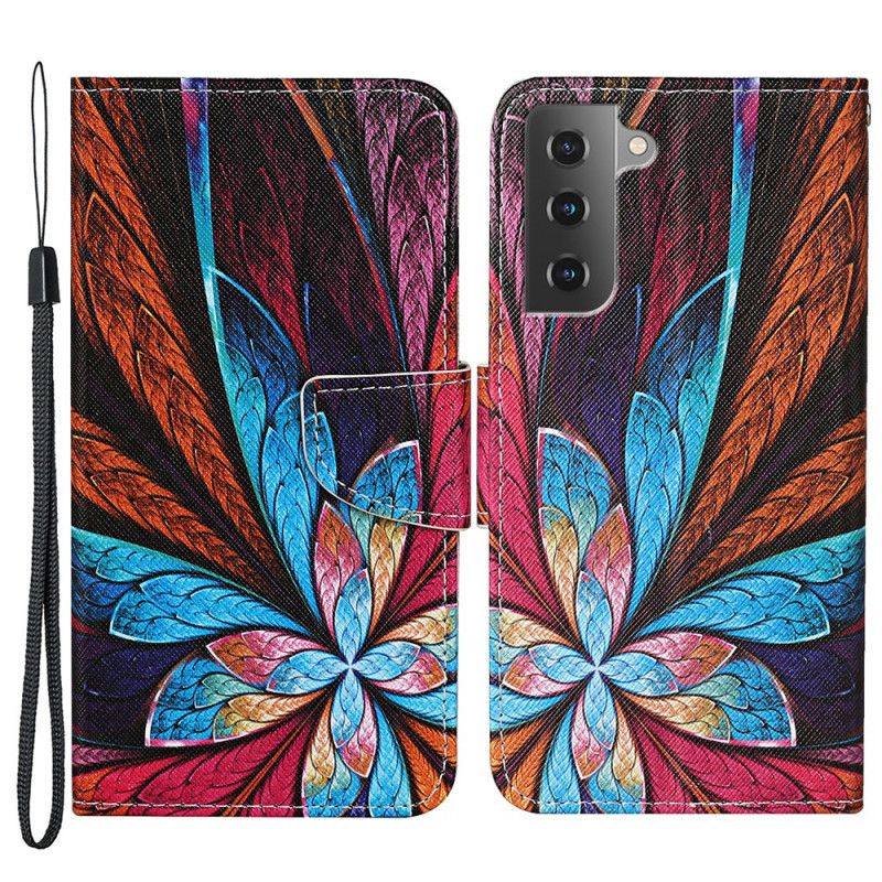 Flip Cover Samsung Galaxy S22 Plus 5G Farverige Blade Med Snor