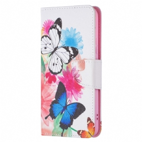 Flip Cover Samsung Galaxy S22 Plus 5G Malede Sommerfugle Og Blomster