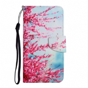 Flip Cover Samsung Galaxy S22 Plus 5G Med Snor Blomstrende Gren Med Rem