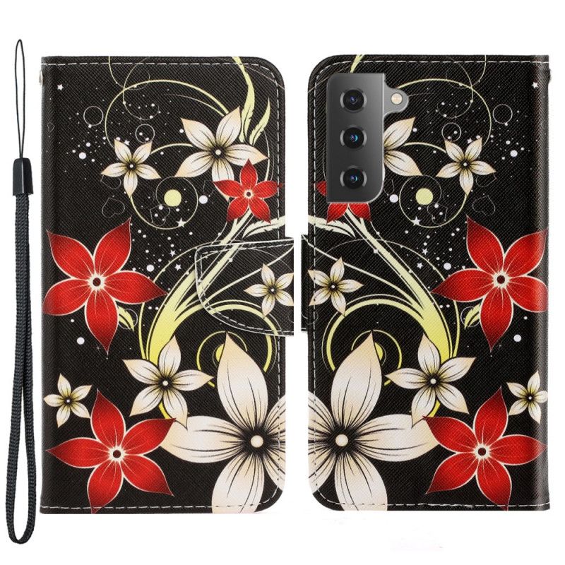 Flip Cover Samsung Galaxy S22 Plus 5G Med Snor Farverige Stropblomster