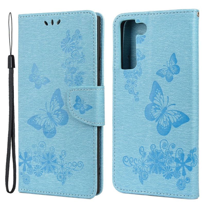 Flip Cover Samsung Galaxy S22 Plus 5G Med Snor Splendid Strap Sommerfugle