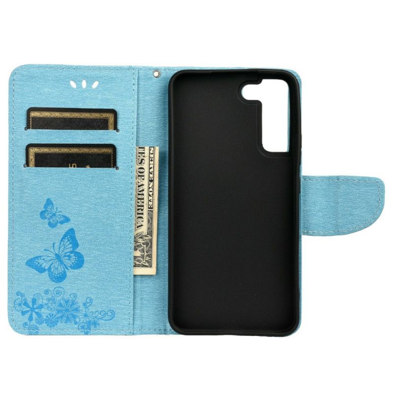 Flip Cover Samsung Galaxy S22 Plus 5G Med Snor Splendid Strap Sommerfugle