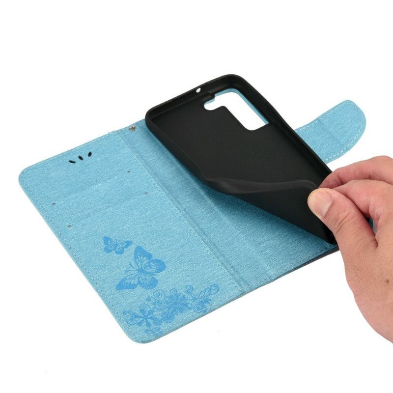 Flip Cover Samsung Galaxy S22 Plus 5G Med Snor Splendid Strap Sommerfugle