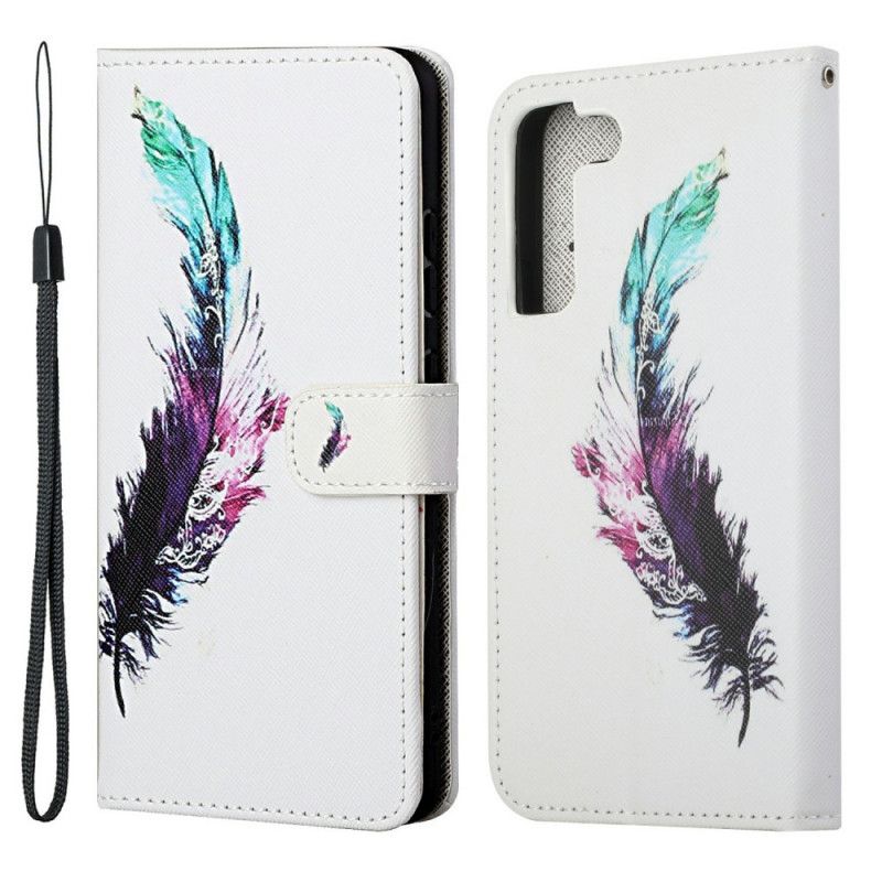 Flip Cover Samsung Galaxy S22 Plus 5G Med Snor Thong Fjer