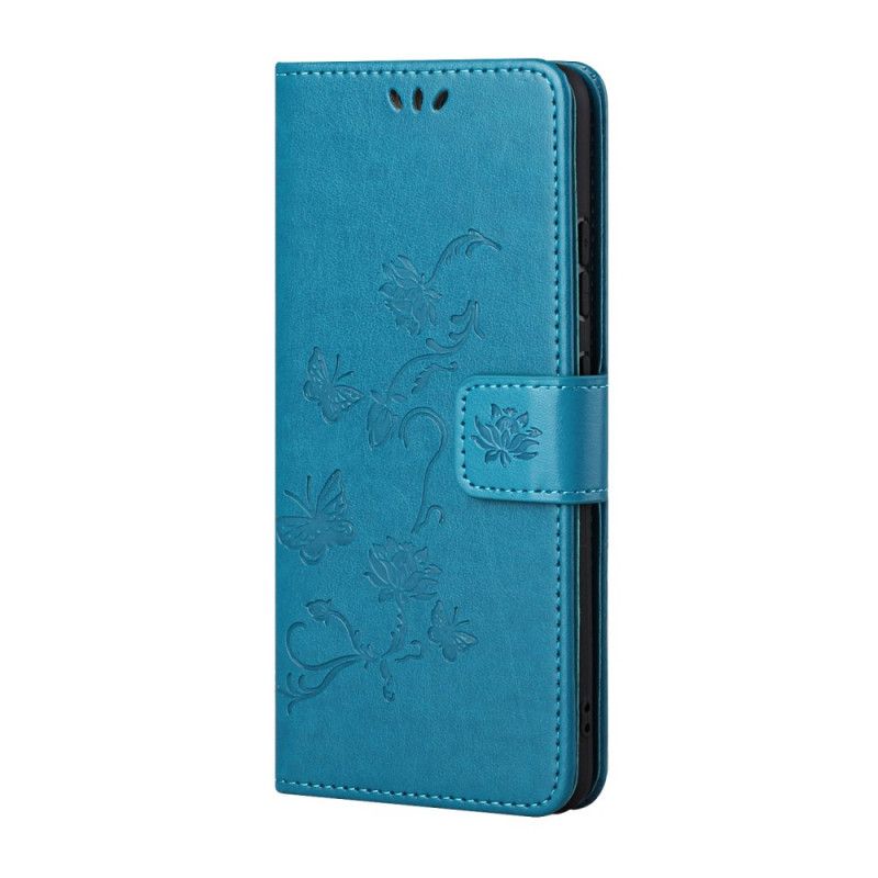 Flip Cover Samsung Galaxy S22 Plus 5G Med Snor Thong Sommerfugle Og Blomster